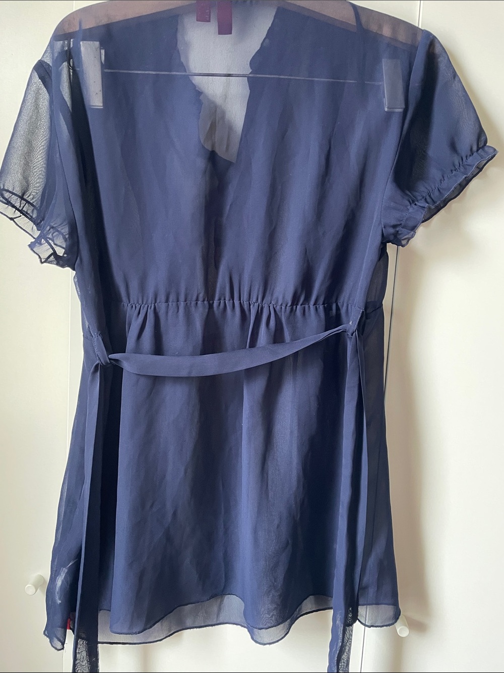 Sheer Navy Pintuck Ruffle Blouse - Picture 3 of 3